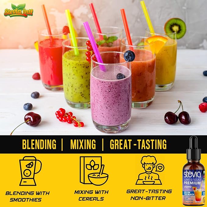 Sex On The Beach Premium Stevia Drops. Organic Liquid Stevia Sugar Substitute Naturally Sweet Non-Bitter 0 Calorie 0 Carb NON-GMO Diabetic &amp Keto Friendly (1oz) Glass Bottles (Pack of 3)