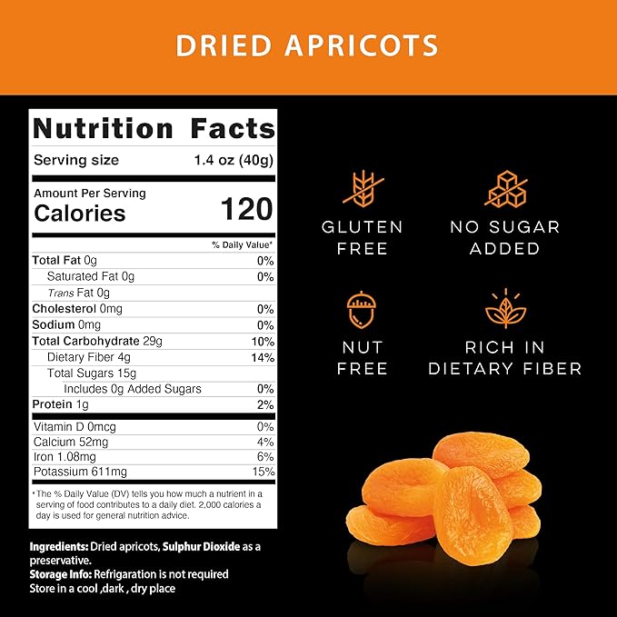 Biomey Big Size Dried Turkish Apricots 2 LB - No Added Sugar - Vegan - Non-GMO - Superfood Healthy Snack - Great Source of Potassium &amp Fiber - Gluten Free Kosher and Vegan