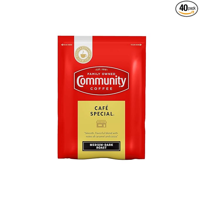Community Coffee Café Special Pre-Measured Coffee Packs Medium Dark Roast 2.5 Ounce Each (Box of 40)