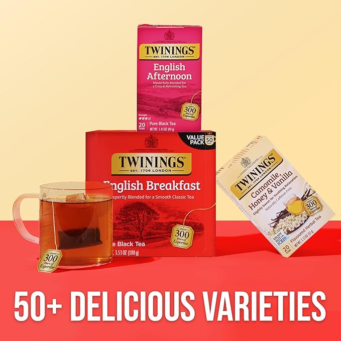 Twinings English Afternoon Black Tea Individually Wrapped Bags 20 Count (Pack of 6) Smooth &amp Slightly Sweet Caffeinated Enjoy Hot or Iced 120 Teabags