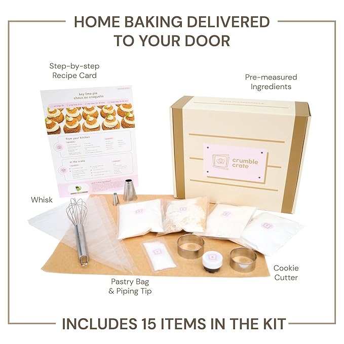 CrumbleCrate Key Lime Pie Choux au Craquelin DIY Baking Kit | Gourmet Pastry Making Set for Adults | Pre-Measured Ingredients &amp Baking Tools