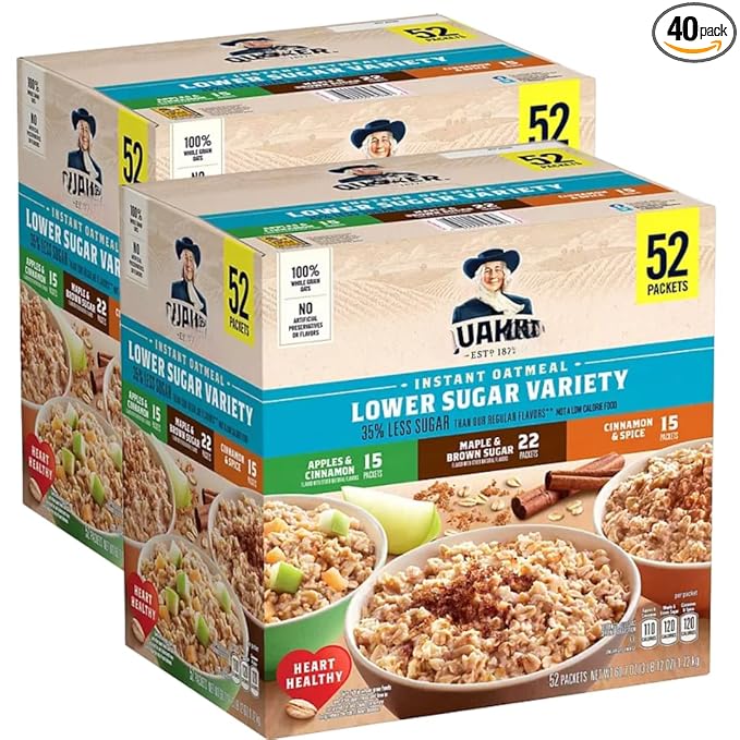 Lower Sugar Instant Oatmeal Variety Pack 1.17 oz Packets 52 Count (2 Pack)