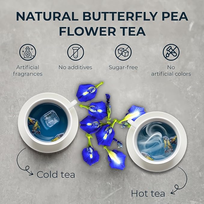 100% Dried Butterfly Pea Flower Buds 1050 Count 2.96 oz Floral Scent Re-Steep Pure Natural Herbal Tea for Flower Tea for Cooking Cocktails Smoothies and Skin Effect
