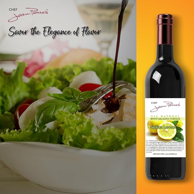 Chef Jean Pierre's Italian Balsamic Vinegar - 375ml (12.5oz) Rich Lemon Flavor 12-Years Traditional Barrel Aged - Ideal For Enhancing Your Meals
