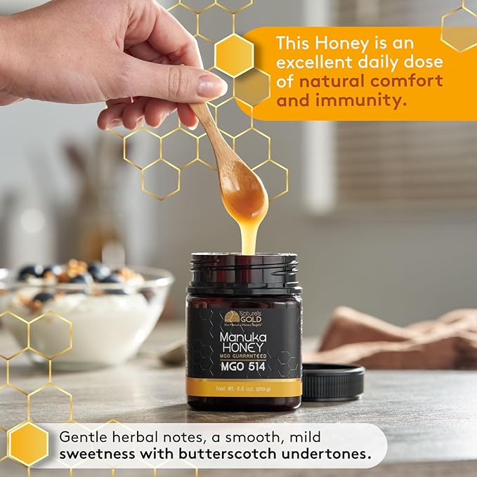 Nature's Gold Raw Manuka Honey MGO 514+ | Authentic MGO Australian Honey Non-GMO 100% Pure Genuine Traceable from Hive to Home