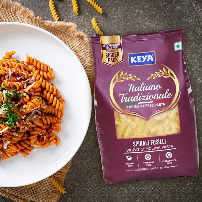 Keya Fusilli Pasta 1kg 100% Durum Wheat Pasta Vegetarian No MSG Low in Calories No Trans Fats Healthy Cooked in 10 Minutes