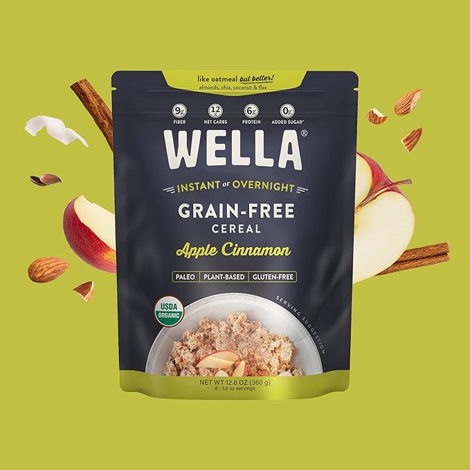 Wella Cereal Oatmeal Alternative Gluten-Free Breakfast Hot Cereal Grain-Free Paleo Organic Vegan High Protein Superfood Plant-Based Non-GMO Low in Net Carbs Multi-Serve Bags Bundle Original &amp