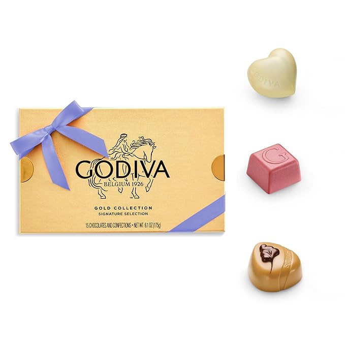 Godiva Gold Assorted Chocolate Gift Box Belgian Dark &amp Milk Chocolates with Pralinés Ganaches &amp Caramels Gourmet Easter Present Kosher Iris Ribbon15 Pc