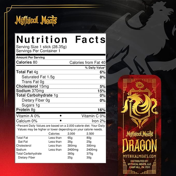 Mythical Meats Original Flavor (Dragon) 12-Pack Snack Sticks – Alligator with Beef and Pork Cajun Style – Dried &amp Dehydrated Meats Seasoned to Perfection – High Protein Snacks