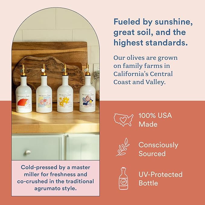 Brightland Infused Olive Oils The Artist Capsule - Cold-Pressed Made with Early-Harvest Frantoio and Arbosana Olives - High Polyphenol &amp Infused Olive Oil - 12.7 Fl Oz (Pack of 4)