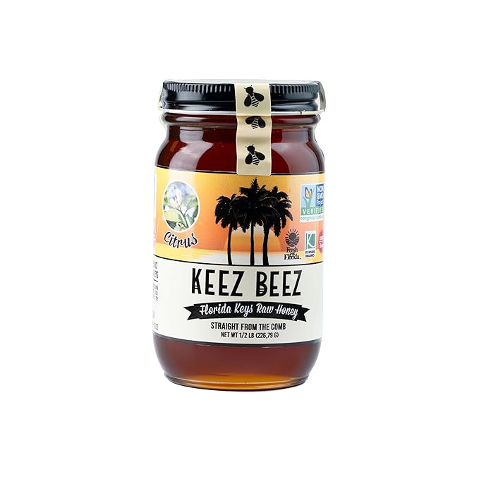 KEEZ BEEZ 100% Natural Raw Gold Honey – Citrus 8 fl oz (0.5 lb) in Glass Jar – Organic Non-GMO Kosher Certified Light and Refreshing Perfect for Tea and Toast