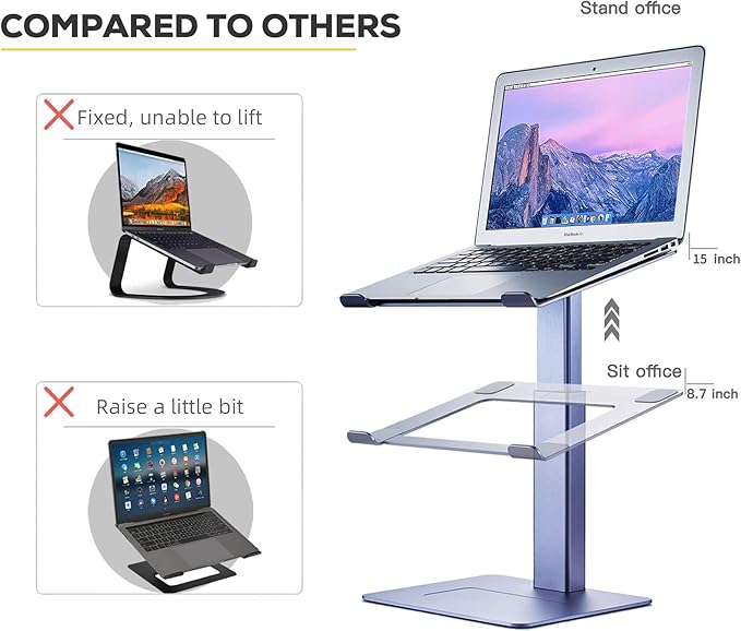 Adjustable Laptop Stand Tall Strong Airflow Suitable for 13.3-17.3 Inch Laptops Lift Screen to Eye Level for Video Conferences
