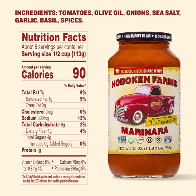 Hoboken Farms Sauce-Um Sampler – No Sugar Added Low Sodium Non-GMO Preservative-Free Low Carb Keto and Seed Oil Free - Better For You Pasta Sauce! (25 Fl Oz Pack of 4)