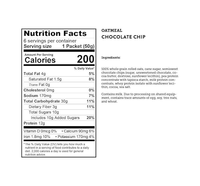Kodiak Instant Oatmeal Packets Chocolate Chip High Protein 100% Whole Grains 6 boxes with 6 packets each (36 packets total)