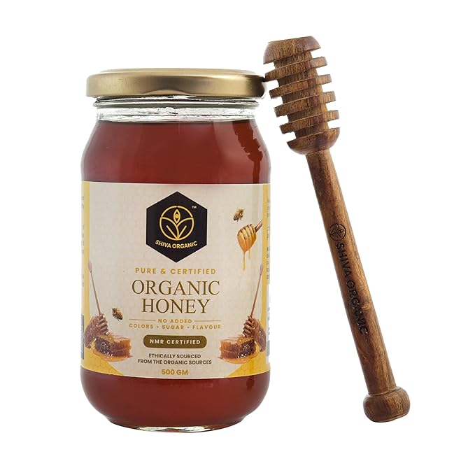 Shiva Organic's NPOP Organic Certified Honey - NMR Tested Natural Honey No Added Sugar Flavorful - 17.63 ounces (500g)