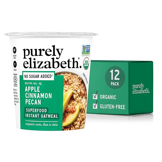 Purely Elizabeth Organic Apple Cinnamon Superfood Oatmeal Cups Great for Overnight Oats Gluten-Free 2 Ounce (Pack of 12)