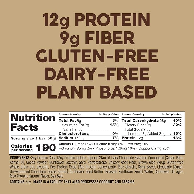 No Nuts! Chocolate Chip Protein Bars 100% Nut-Free &amp School-Safe | 12g Plant Protein Vegan Gluten-Free Non-GMO Organic Kosher | 12 Count