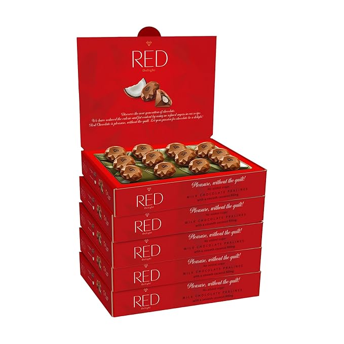 RED Delight®™ Milk Chocolate Diamond Truffles - with Coconut Filling (5 Boxes (4.66 OZ EACH))