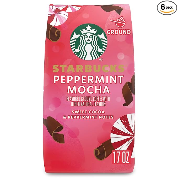 Starbucks Peppermint Mocha Ground Coffee- Peppermint Mocha Blend - 1 bag (17 oz) (Pack of 6)