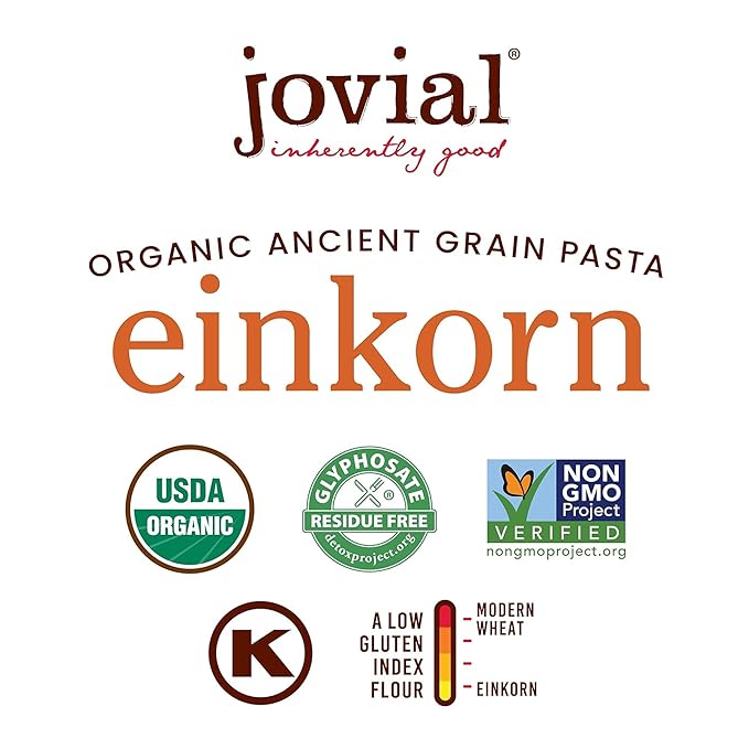 Jovial Einkorn Wheat Organic Spaghetti Pasta - Thin Spaghetti Noodles Dried Pasta 7 g Protein per Serving USDA Organic Non GMO - 12 Ounce Pack of 3