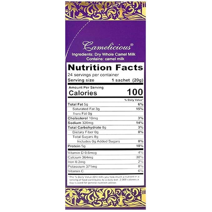 Camel Milk Powder Camelicious 480g Box US Edition(24 Packets x 20g each) Non-GMO Gluten Free Low Lactose Alternative Dry Milk Powder - Flash Pasteurized Powdered Camel Milk Longer Shelf Life