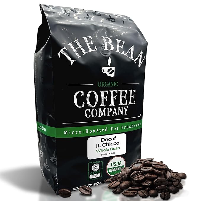 The Bean Organic Coffee Company Water Processed DECAF IL Chicco (Traditional Italian Roast) Dark Roast Whole Bean Coffee 5-Pound Bag