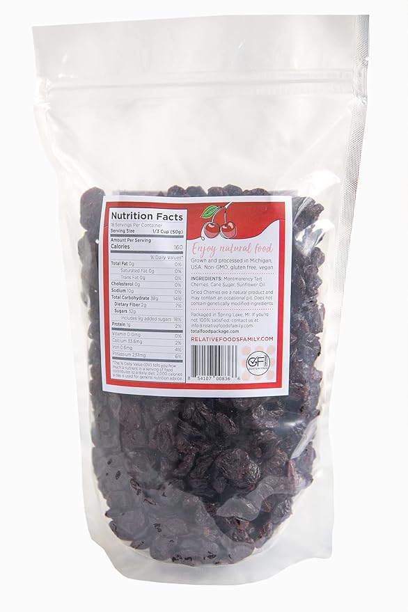Relative Foods Dried Tart Cherries – Sweetened Montmorency Cherries from Michigan 2 lb Bag - Grown in USA - Gourmet Snack Baking Trail Mix - Not Unsweetened or Organic