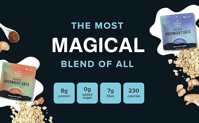 Mushroom Overnight Oats Variety Pack (8 Pack) – Superfood Lions Mane Mushroom Chia &amp Flax Seed - Organic Protein Oatmeal - High Fiber Vegan Gluten Free Low Sugar - Easy Prep Plant Protein - Ap