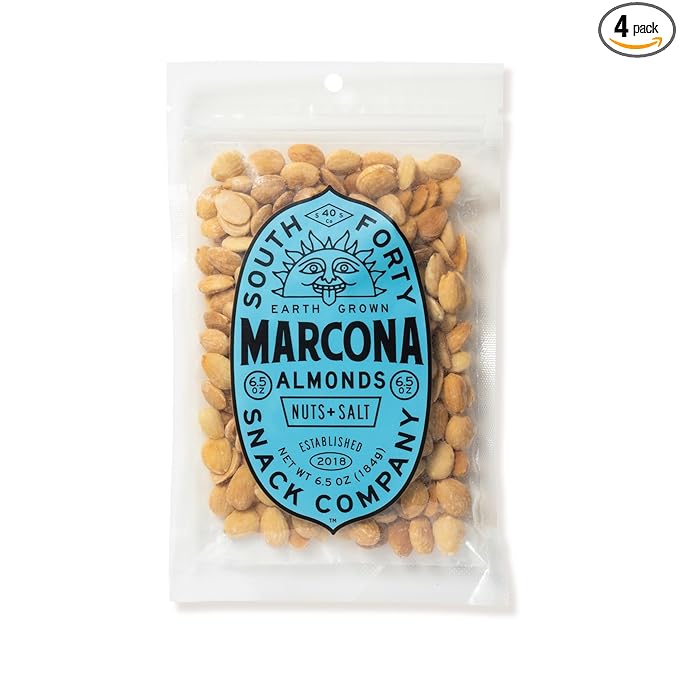 South 40 Snacks Dry Roasted Salted Marcona Almonds (6.5oz bag pack of 4)