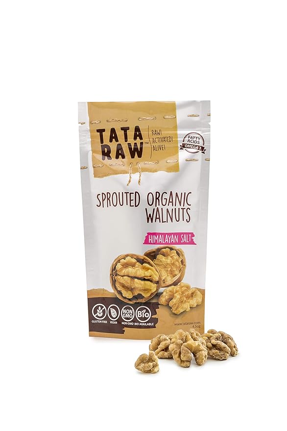 TATA RAW - Sprouted Organic Walnuts - Himalayan Salt (4.5 oz) - Pack of 2