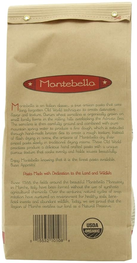 Montebello Organic Fusilli Artisan Pasta Non GMO 16 Ounces (Pack Of 12)