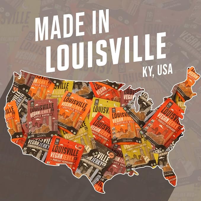 Louisville Vegan Jerky - Smoked Black Pepper Vegan and Vegetarian Meat 19 Grams of Non-GMO Soy Protein 310 Calories per Bag Gluten-Free High Protein Vegan Snacks - 3 oz 10 Pack