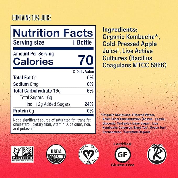 Health-Ade Kombucha Tea Organic Drink Fermented Tea with Living Probiotics Detoxifying Acids Supports Gut Health Non-GMO Vegan Gluten Free 6 Pack (16 Fl Oz Bottles) Pink Lady Apple
