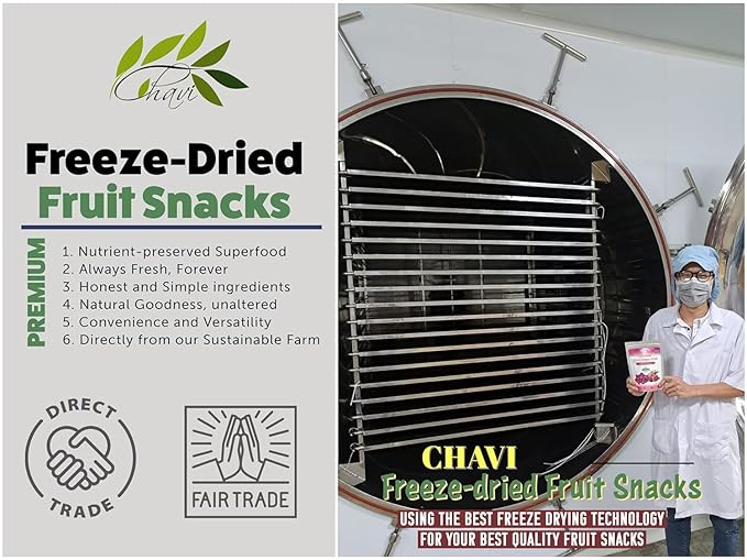 CHAVI Freeze-Dried Diced Dragon Fruit Snack | 12 oz | Pack of 6 x 2 oz - Healthy 1 Ingredient Superfood - No Added Sugars or Preservatives - Non-GMO Vegan Gluten-Free