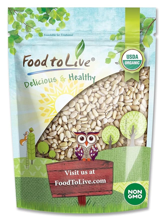 Food to Live Organic Pine Nuts 4 Pounds – Non-GMO Whole Raw Pignolias Unsalted No Shell Vegan Kosher Bulk Snack. Rich in Vitamin E Protein. Great for Pesto Salads Homemade Desserts