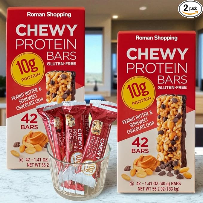Protein Bars – 2 Boxes (84 Count) 1.41 oz Each Quality Kirkland Peanut Butter &amp Semisweet Chocolate Chip 10g Protein Kosher Gluten Free