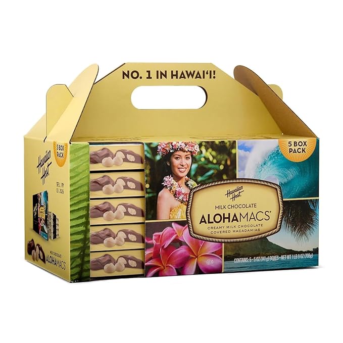 Hawaiian Host Alohamacs Milk Chocolate Covered Macadamia Handy Pack 5 pack Gift Box