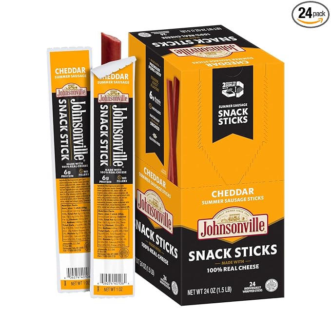Johnsonville Summer Sausage Snack Sticks - Gluten Free Protein Snacks Jerky Snack Packs - Cheddar 1 oz. 24-Pack