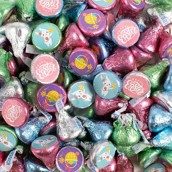 85 Pcs Easter Pals Candy Stickered Kisses Chocolate Party Favors (13.6oz Approx. 85 Pcs)