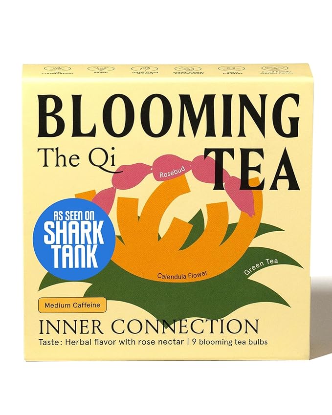 The-Qi Inner Connection Calendula &amp Rose Blooming Flower w/Green Tea – 9 Pcs Handpicked All Natural Blooming Flower Tea – The Qi Gift Set for Relaxation &amp Wellness – Makes 27 Cups