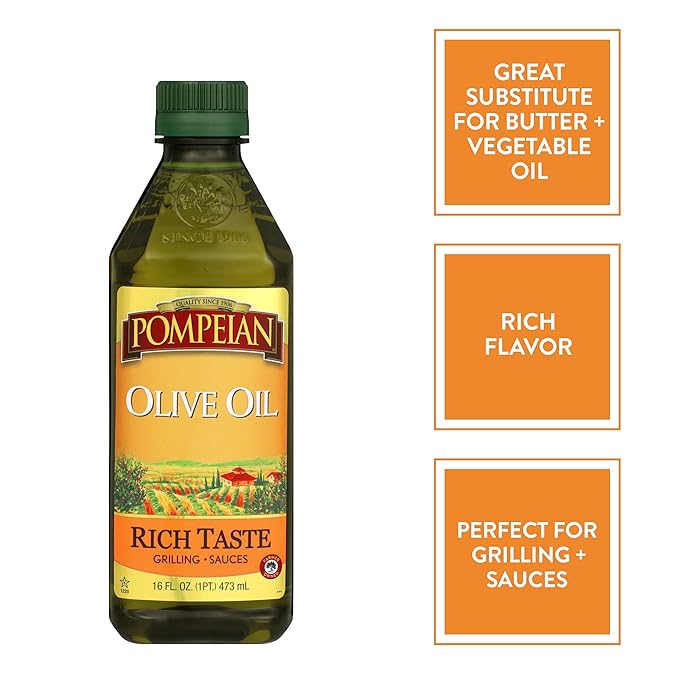 Pompeian Rich Taste Olive Oil High Heat Cooking Baking &amp Sauteing High Smoke Point 16 Fl Oz (Pack of 5)