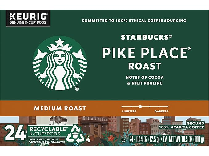 Starbucks Pike Place Roast K-Cup Portion Pack for Keurig K-Cup Brewers 24 K-Cups (Pack of 2)