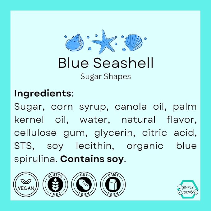 15 Dye Free Seashell Edible Cake Decorations Vegan Gluten-Free Edible Cake Toppers for Cupcakes Cookies &amp Desserts by Simply Sucré (15 Pieces (Gift Box) Blue)