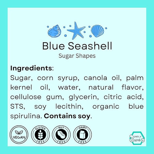 15 Dye Free Seashell Edible Cake Decorations Vegan Gluten-Free Edible Cake Toppers for Cupcakes Cookies &amp Desserts by Simply Sucré (15 Pieces (Gift Box) Blue)