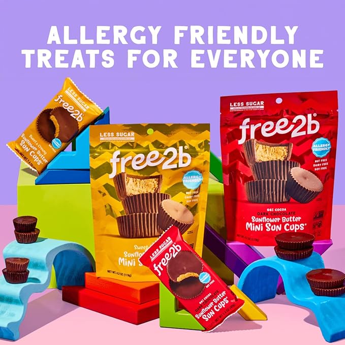 Free2b Sunflower Butter Sun Cups Safe for School and Allergy Friendly Gluten-Free Dairy-Free Nut-Free and Soy-Free Sweet and Creamy Cups 1-Cup Packages (Pack of 22)