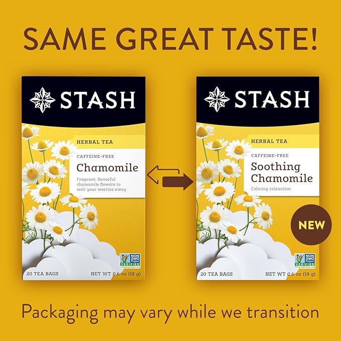 Stash Tea Chamomile Herbal Tea - Naturally Caffeine Free Non-GMO Project Verified Premium Tea with No Artificial Ingredients 20 Count (Pack of 6) - 120 Bags Total