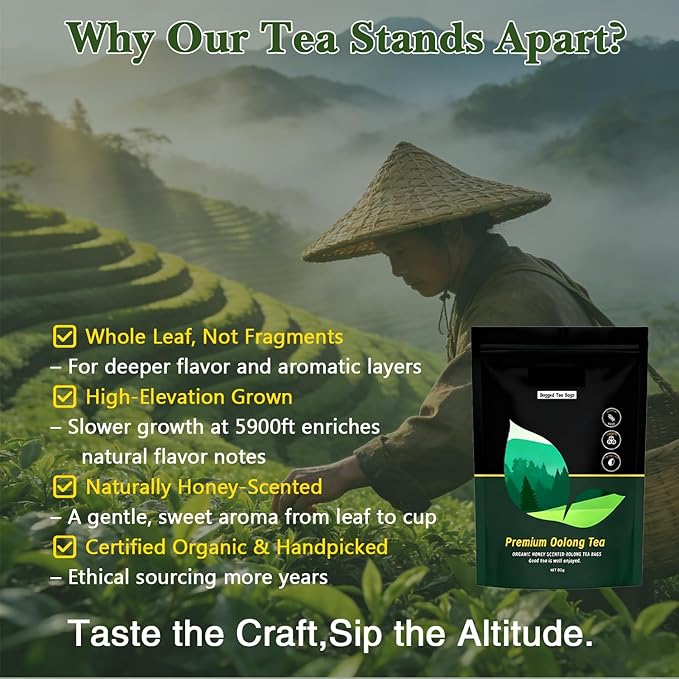 Organic Whole Leaf Oolong Tea Bags | Calming &amp Relaxing Tea for Daily Stress Relief Cortisol Balance &amp Digestive Ease | 20 Bags of Premium Loose Leaf Style Tea | Vegan Non-GMO | Perfect for