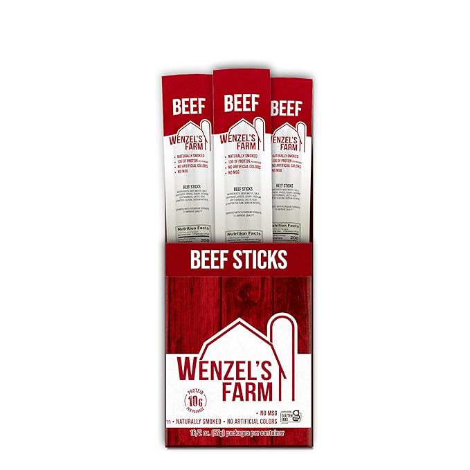 Wenzel’s Farm Beef Sticks │Supports Active Lifestyles │ Flavorful Naturally Smoked │ High Protein Low Carb │ No MSG Fillers Binders Artificial Colors │ Gluten Free | 32 sticks (16 packs of 2)