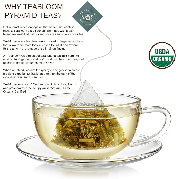 Teabloom Himalaya Chai Gift Set – Organic Chai Tea Sampler with 12 Plant-Based Pyramid Sachets Elegant Presentation Box for Tea Lovers