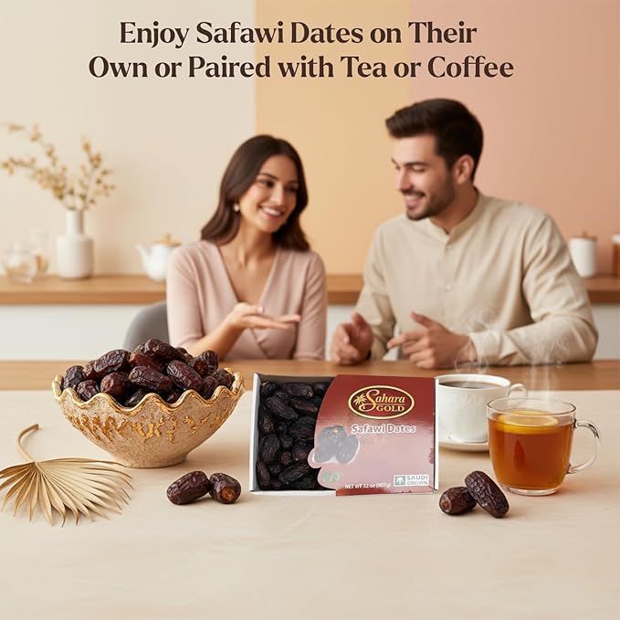 Sahara Gold Safawi Dates - Authentic Saudi Grown from Al- Madinah - NON-GMO &amp Gluten Free Fiber Rich Healthy Snacks - Naturally Mildly Sweet - Bulk Non-Pitted Dates - For Ramadan &amp Snacking 9
